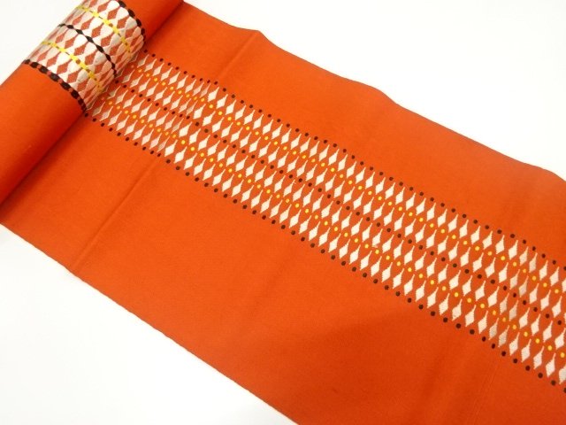 JAPANESE KIMONO / ANTIQUE BOLT FOR HASSUN OBI / WOVEN ABSTRACT PATTERN